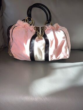 Vintage 2000 Juicy Couture Pink and Black Women's Handbag with Gold Accents